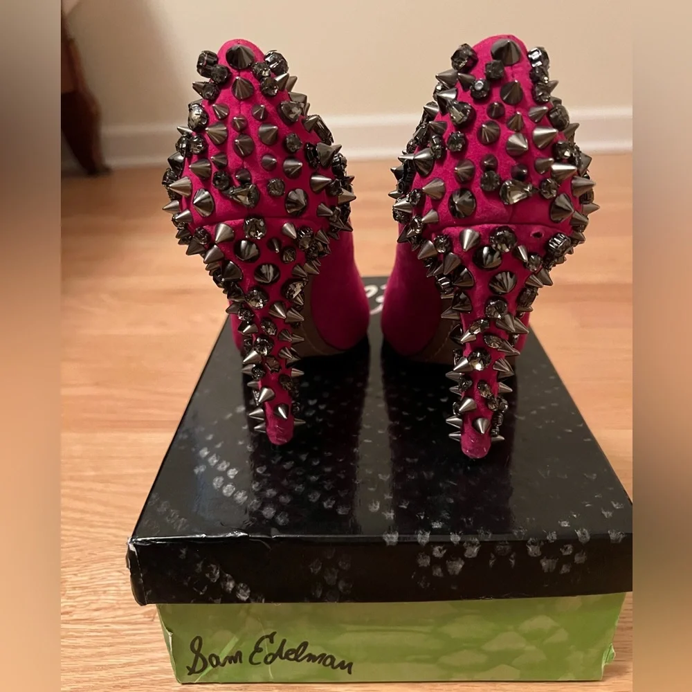 Sam Edelman S-Lorissa Studded Spike pink suede Pump - Picture 2 of 5